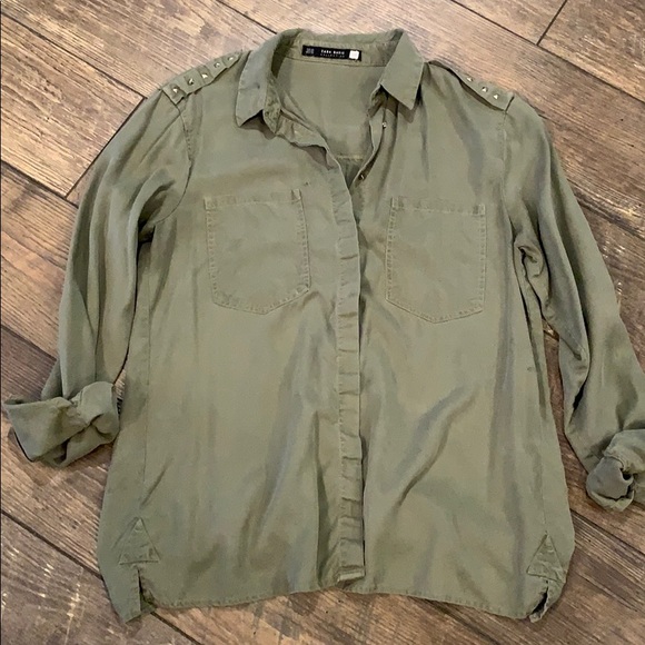 Zara Tops | Zara Olive Green Button 